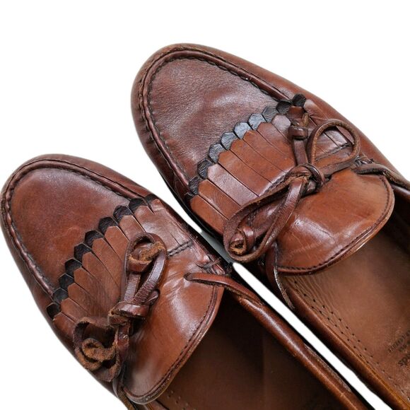 Allen Edmonds 9.5 Brown Double Kiltie Tassel Tie Loafers Shoes Leather Preppy main image 5